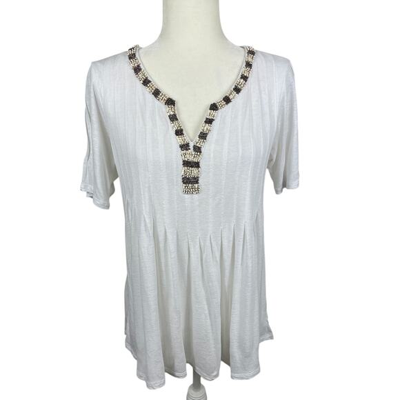 Sundance Linen Blend Tunic Top Embellished Beaded Boho Festival White Sz Small - Picture 1 of 13